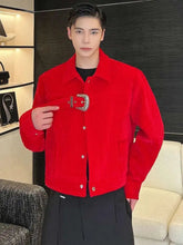 HEYFANCYSTYLE Men's Textured Velvet Jacket, Unique Buckle, Premium